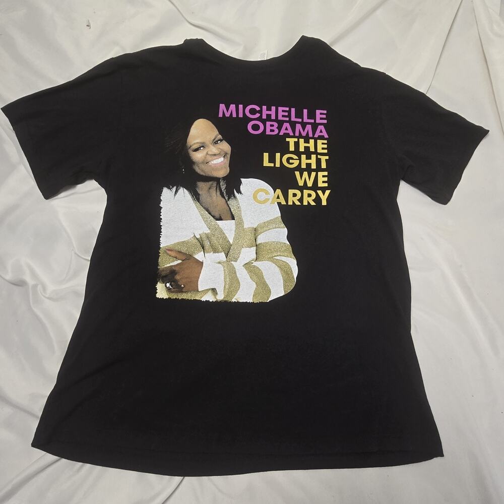USA Strong Michelle Obama T Shirt Size Large Black Short Sleeve Graphic Tee